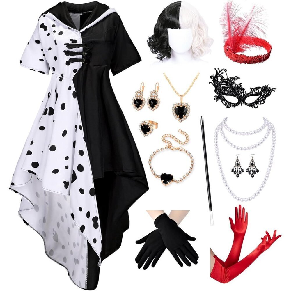 Women's Dalmatian Costume Dress with Accessories Cosplay Party Outfit